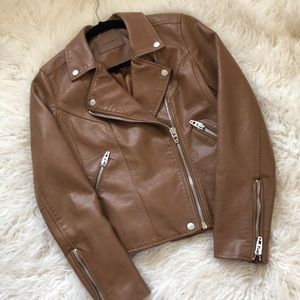 Tan vegan Leather Blank NYC Moto jacket